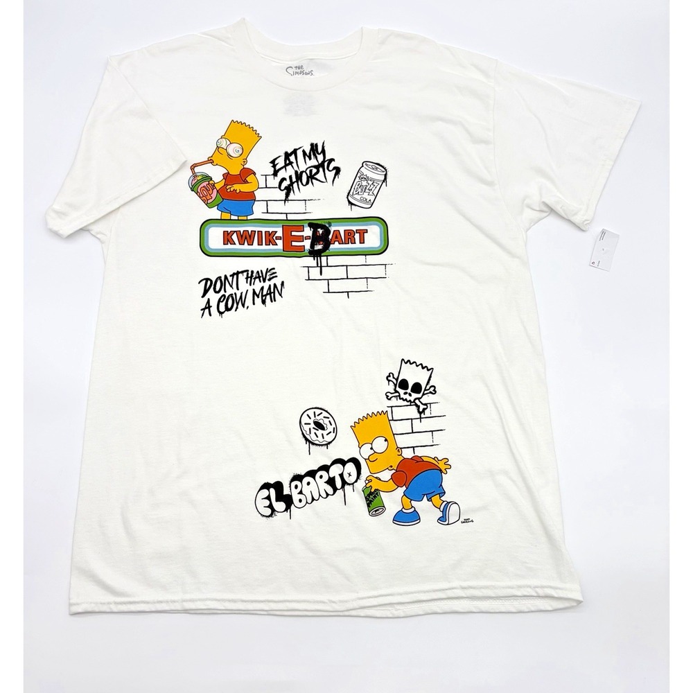 The Simpsons Bart Simpson Shirt White Kwik-E-Bart El Barto Graphic Tee Mens L